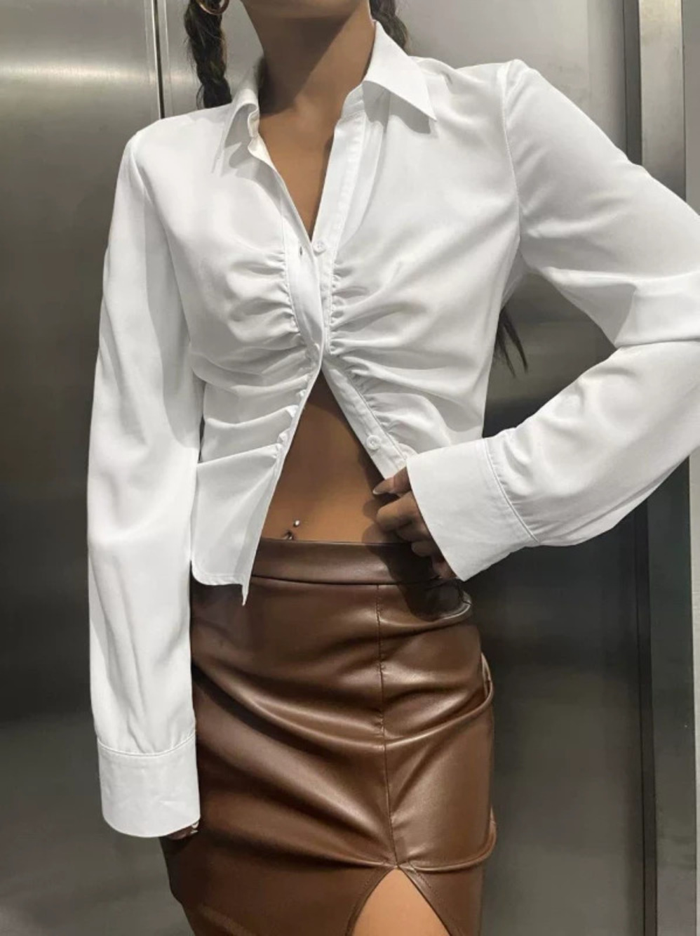 ZARA French Style Notch Lapel Blouse Slim Fit Long Sleeve Sexy Fashion